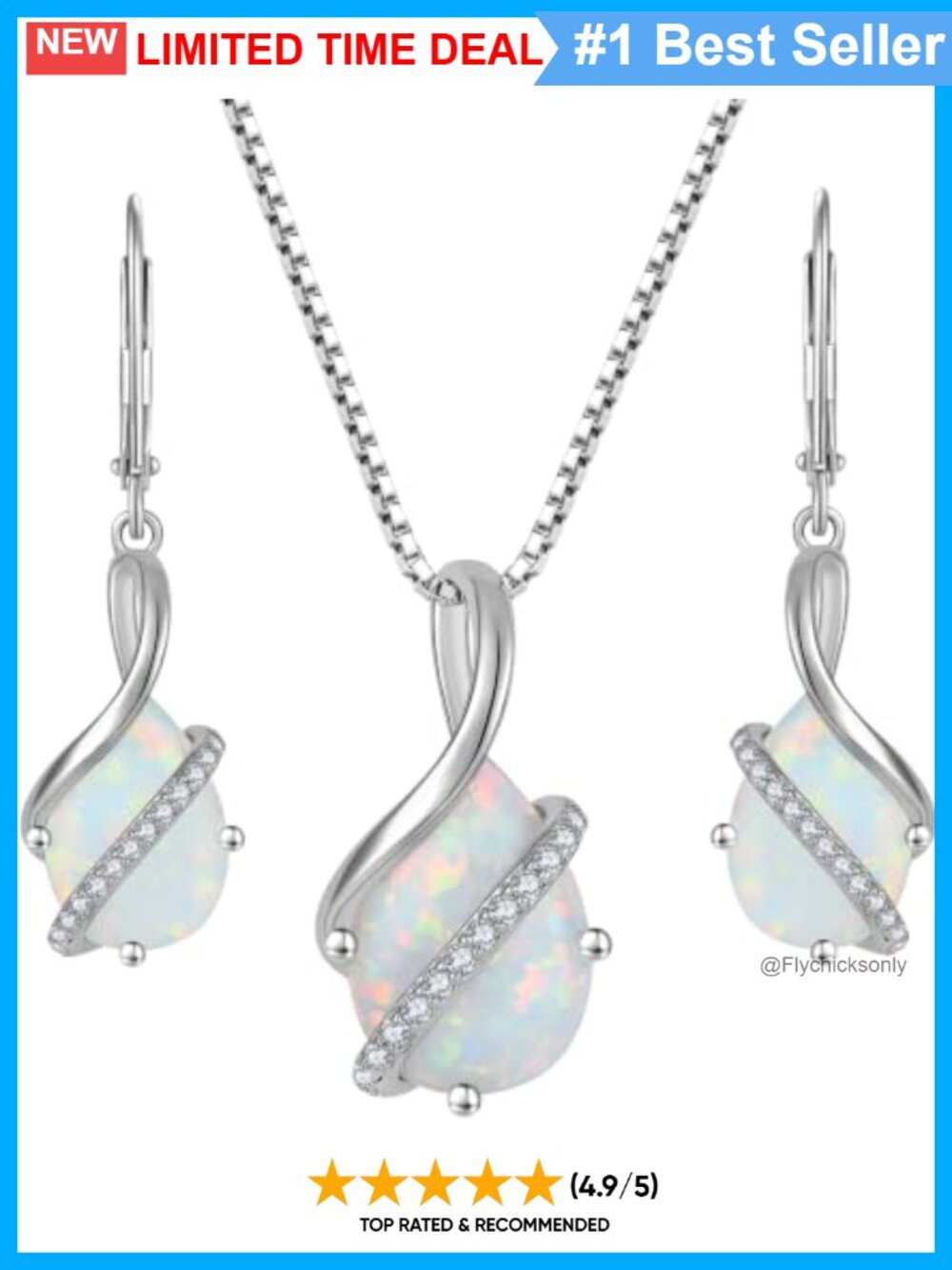 925 Sterling Silver Teardrop Created Opal Pendant Necklace & Earrings Set